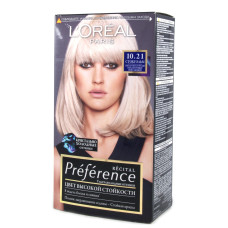 Стійка гель-фарба для волосся LOreal Paris Recital Preference 10.21 Світло-світло русявий перламутровий освітлюючий 174 мл