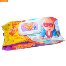 Вологі серветки Super Baby з екстрактом Алоє та Ромашки з клапаном 120 шт
