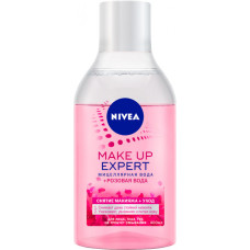 Міцелярна вода Nivea Make Up Expert + рожева вода для зняття макіяжу для обличчя, очей і губ без змивання 400 мл