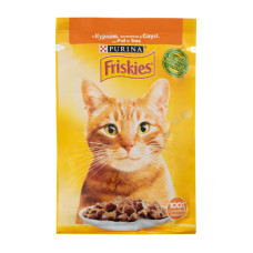 Вологий корм для дорослих котів Purina Friskies з куркою шматочки в соусі 85 г