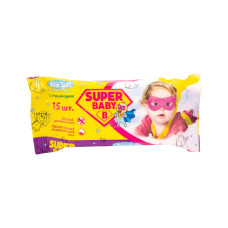 Вологі серветки Super Baby з екстрактом Алоє та Ромашки 15 шт