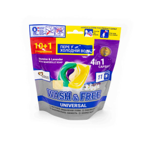 Капсули для прання Wash & Free 4 в 1 з Марсельським Милом 10+1шт х 25 г